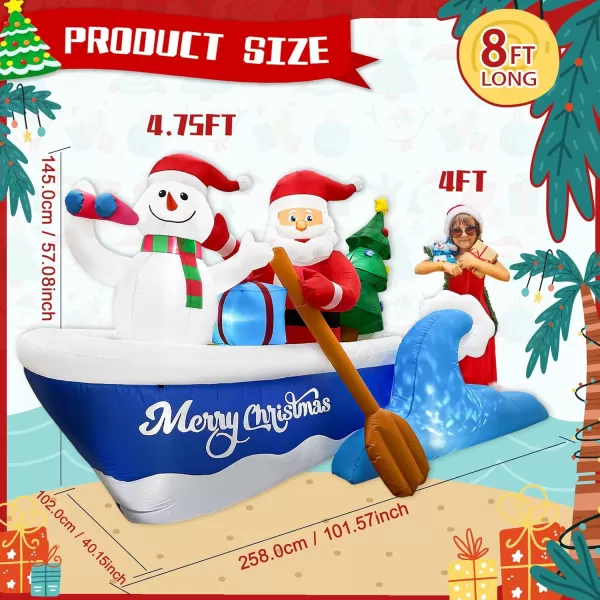 imageOurWarm 8FT Christmas Inflatable Outdoor Decoration Christmas Blow Ups Santa Rowing Boat with Snowman Xmas Inflatable Outdoor Holiday Yard Decoration with LEDs for Outside Indoor Party Garden Lawn