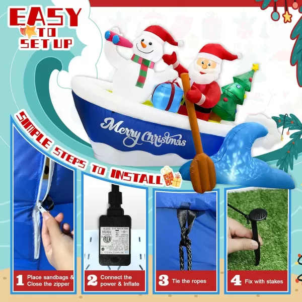 imageOurWarm 8FT Christmas Inflatable Outdoor Decoration Christmas Blow Ups Santa Rowing Boat with Snowman Xmas Inflatable Outdoor Holiday Yard Decoration with LEDs for Outside Indoor Party Garden Lawn