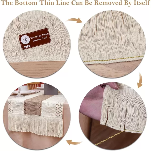 imageOurWarm Boho Macrame Table Runners for Home Decor 72 inch Cream ampamp Brown Farmhouse Table Runner with Tassels for Rustic Wedding Bridal Shower Party Dining Bedroom Decor 12x72 InchesCreamywhite