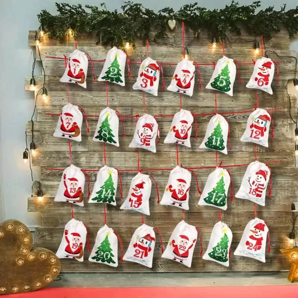 imageOurWarm Christmas Advent Calendar 2024 24 Days Burlap Hanging Advent Calendars Candy Gift Bags DIY Xmas Countdown Christmas Decorations for Kids Wall Home Office Holiday Decor