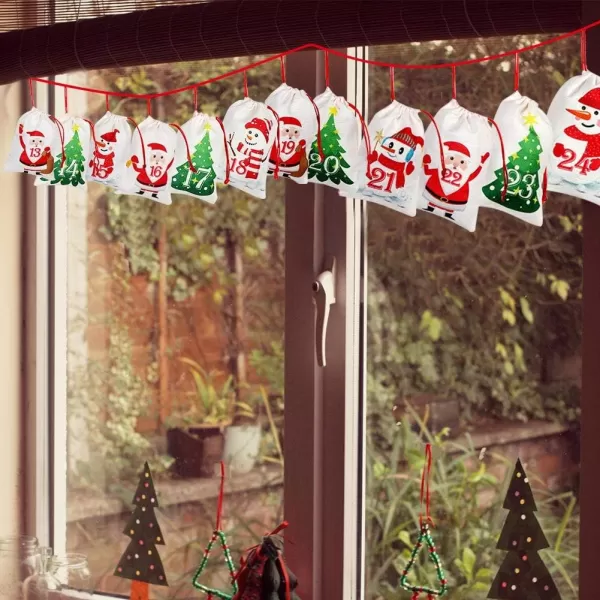 imageOurWarm Christmas Advent Calendar 2024 24 Days Burlap Hanging Advent Calendars Candy Gift Bags DIY Xmas Countdown Christmas Decorations for Kids Wall Home Office Holiday Decor