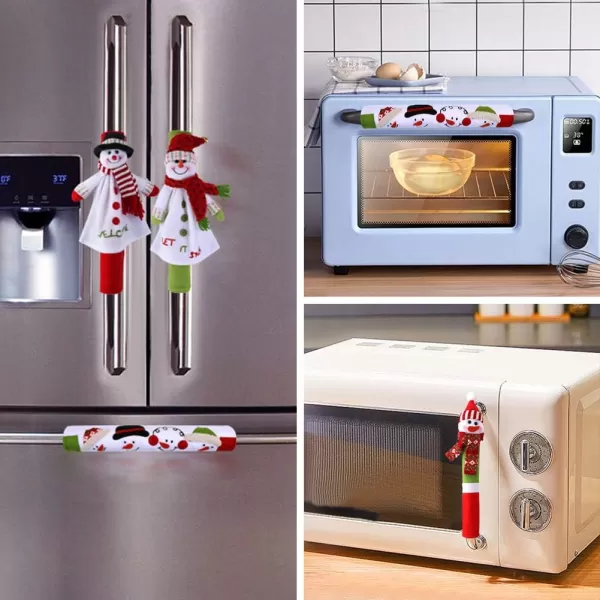 imageOurWarm Christmas Fridge Handle Covers Set of 3 Santa Snowman Fridge Door Handle Cover Kitchen Appliance Handle Covers for Christmas Decorations4pcs Snowman