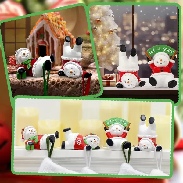imageOurWarm Christmas Stocking Holders for Mantle Set 4 Resin Snowman Stocking Hangers for Mantel MultiUse Weighted Christmas Stocking Hooks Set Snowman Figurines for Winter Holiday Xmas DecorationsResin