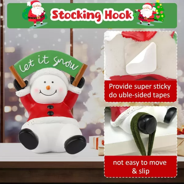 imageOurWarm Christmas Stocking Holders for Mantle Set 4 Resin Snowman Stocking Hangers for Mantel MultiUse Weighted Christmas Stocking Hooks Set Snowman Figurines for Winter Holiday Xmas DecorationsResin