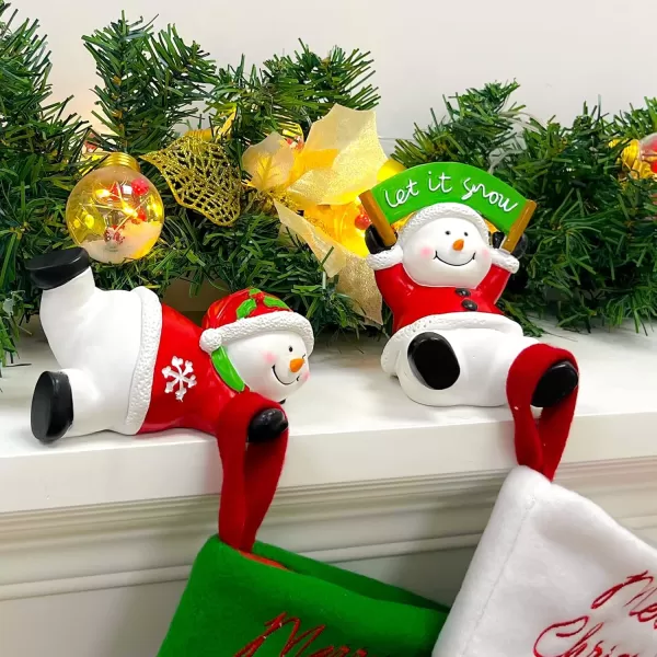 imageOurWarm Christmas Stocking Holders for Mantle Set 4 Resin Snowman Stocking Hangers for Mantel MultiUse Weighted Christmas Stocking Hooks Set Snowman Figurines for Winter Holiday Xmas DecorationsResin