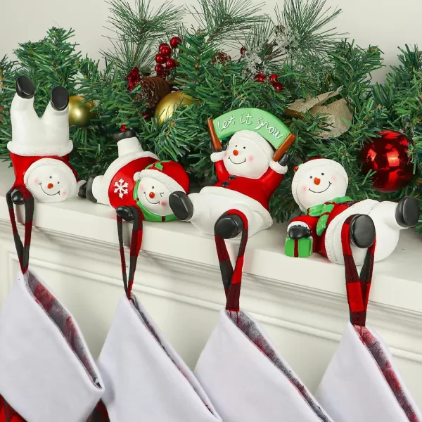 imageOurWarm Christmas Stocking Holders for Mantle Set 4 Resin Snowman Stocking Hangers for Mantel MultiUse Weighted Christmas Stocking Hooks Set Snowman Figurines for Winter Holiday Xmas DecorationsResin