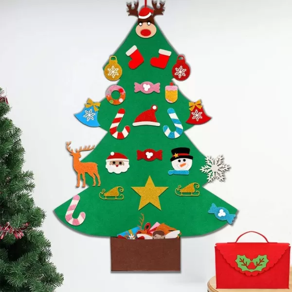 imageOurWarm DIY Felt Christmas Tree for Kids 3ft Christmas Tree with 30pcs Glitter Ornaments for Kids Xmas Gifts Christmas Door Wall Hanging DecorationsGlitter