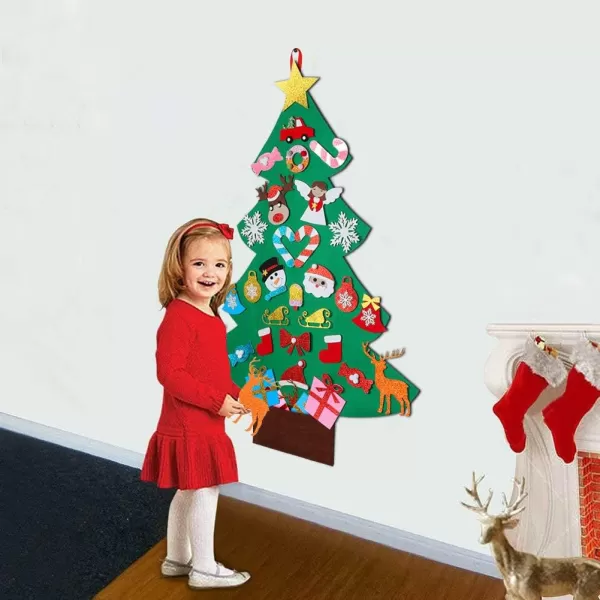 imageOurWarm DIY Felt Christmas Tree for Kids 3ft Christmas Tree with 30pcs Glitter Ornaments for Kids Xmas Gifts Christmas Door Wall Hanging DecorationsGlitter