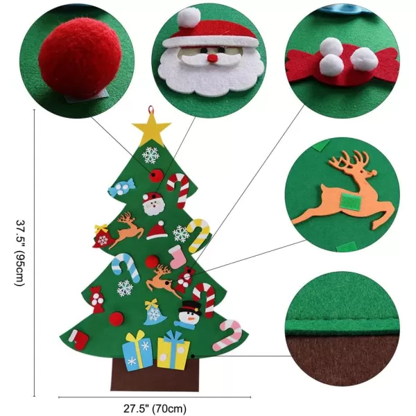 imageOurWarm DIY Felt Christmas Tree for Kids 3ft Christmas Tree with 30pcs Glitter Ornaments for Kids Xmas Gifts Christmas Door Wall Hanging DecorationsMatte