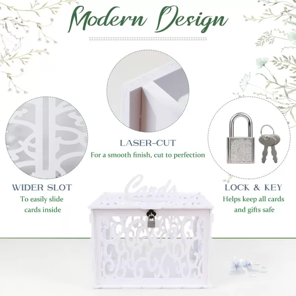 imageOurWarm DIY White Wedding Card Box with Lock PVC Card Box Graduation Card Box Perfect for Weddings Baby Showers Birthdays Bridal or Baby Showers1White