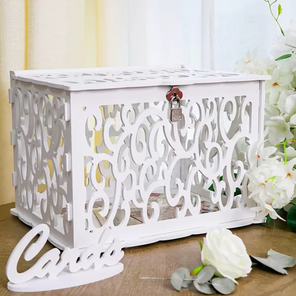 imageOurWarm DIY White Wedding Card Box with Lock PVC Card Box Graduation Card Box Perfect for Weddings Baby Showers Birthdays Bridal or Baby Showers1White