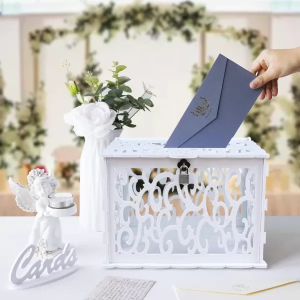 imageOurWarm DIY White Wedding Card Box with Lock PVC Card Box Graduation Card Box Perfect for Weddings Baby Showers Birthdays Bridal or Baby Showers1White