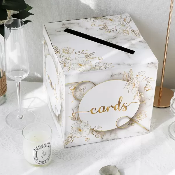 imageOurWarm DIY White Wedding Card Box with Lock PVC Card Box Graduation Card Box Perfect for Weddings Baby Showers Birthdays Bridal or Baby ShowersWhite Gold