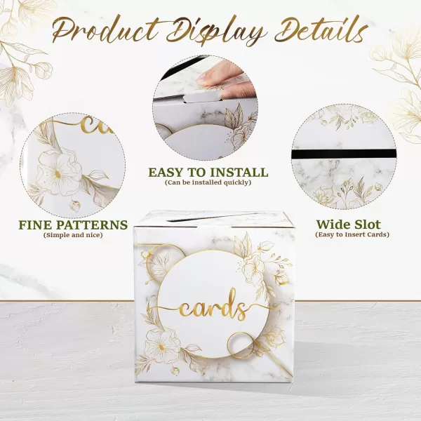 imageOurWarm DIY White Wedding Card Box with Lock PVC Card Box Graduation Card Box Perfect for Weddings Baby Showers Birthdays Bridal or Baby ShowersWhite Gold