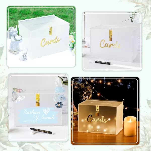 imageOurWarm Frosted Acrylic Wedding Card Box with Lock Large Gift Card Box for Wedding Reception with Slot and String Light Envelope Money Card Box for Party Graduation Baby Shower Birthday DecorationsMedium