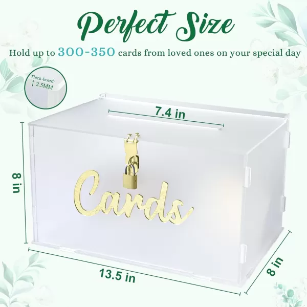 imageOurWarm Frosted Acrylic Wedding Card Box with Lock Large Gift Card Box for Wedding Reception with Slot and String Light Envelope Money Card Box for Party Graduation Baby Shower Birthday DecorationsLarge