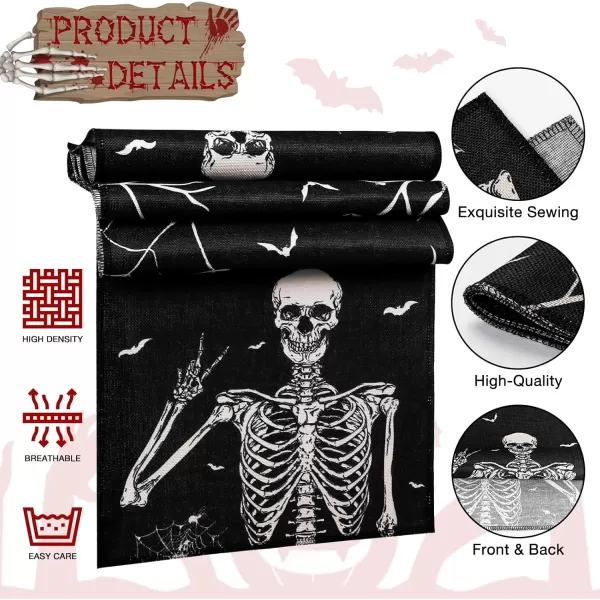 imageOurWarm Halloween Table Runner 72 Inches Long Vintage Skull bat Black Burlap Halloween Table Runners Skeleton Burlap Day of Dead Table Decor for Kitchen Holiday Indoor Home PartyKLBY
