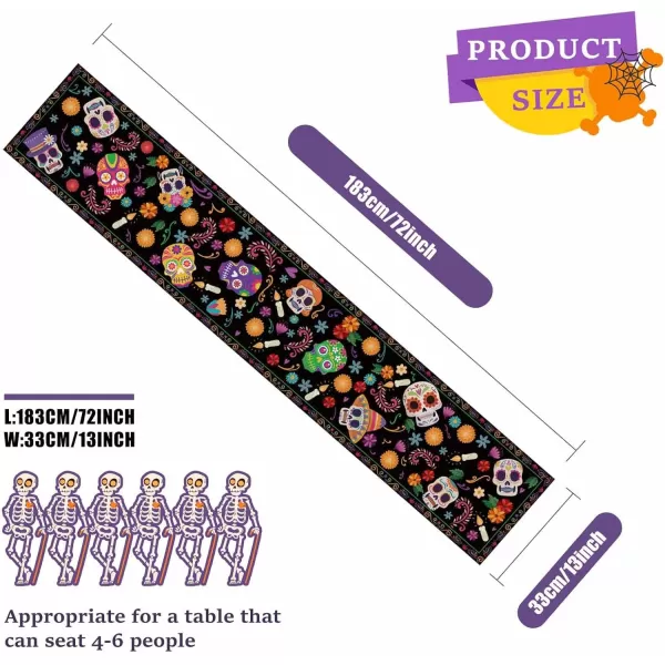 imageOurWarm Halloween Table Runner 72 Inches Long Vintage Skull bat Black Burlap Halloween Table Runners Skeleton Burlap Day of Dead Table Decor for Kitchen Holiday Indoor Home PartyKLTJT