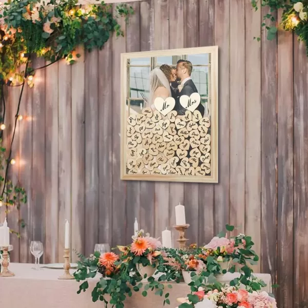 imageOurWarm Wedding Guest Book Alternative Wooden Wedding Frame Guest Book with 102 Wooden Hearts and Plywood Box Rustic Wedding Guest Book for Wedding Anniversary Ceremony Reception