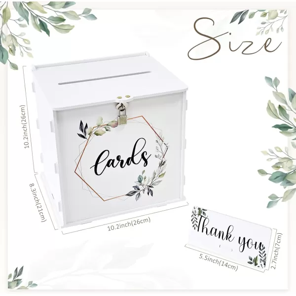 imageOurWarm White Wedding Card Box with Lock PVC Gift Card Box for Wedding Reception Eucalyptus DIY Wedding Envelope Money Card Box for Party Graduation Baby Shower Birthday DecorationsEucalyptus