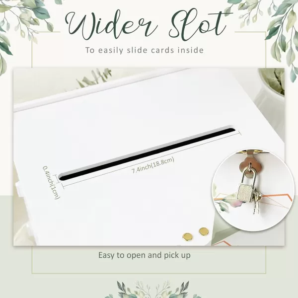 imageOurWarm White Wedding Card Box with Lock PVC Gift Card Box for Wedding Reception Eucalyptus DIY Wedding Envelope Money Card Box for Party Graduation Baby Shower Birthday DecorationsEucalyptus