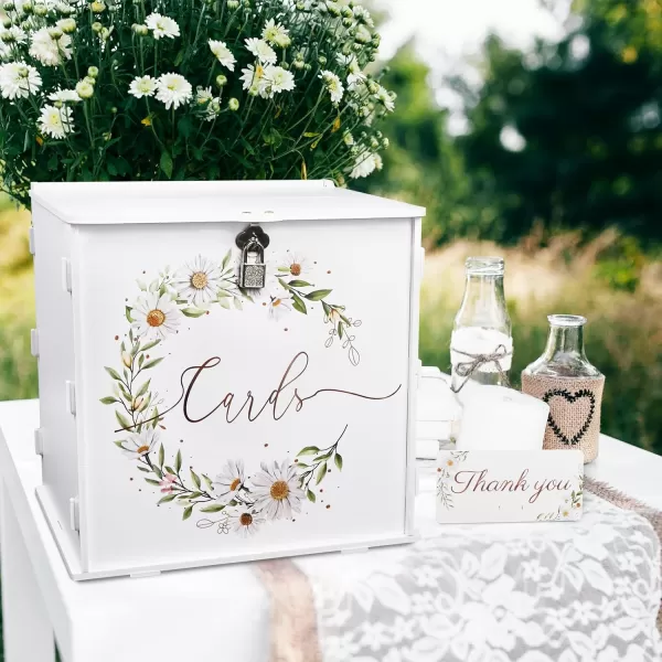 imageOurWarm White Wedding Card Box with Lock PVC Gift Card Box for Wedding Reception Eucalyptus DIY Wedding Envelope Money Card Box for Party Graduation Baby Shower Birthday DecorationsDaisy