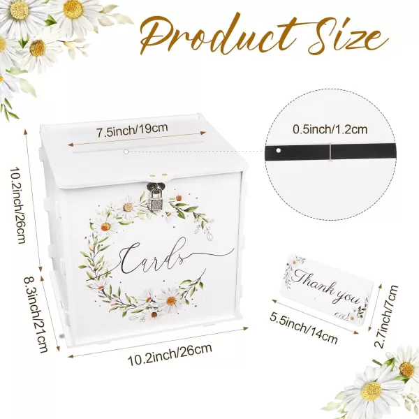 imageOurWarm White Wedding Card Box with Lock PVC Gift Card Box for Wedding Reception Eucalyptus DIY Wedding Envelope Money Card Box for Party Graduation Baby Shower Birthday DecorationsDaisy