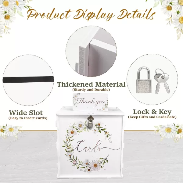 imageOurWarm White Wedding Card Box with Lock PVC Gift Card Box for Wedding Reception Eucalyptus DIY Wedding Envelope Money Card Box for Party Graduation Baby Shower Birthday DecorationsDaisy