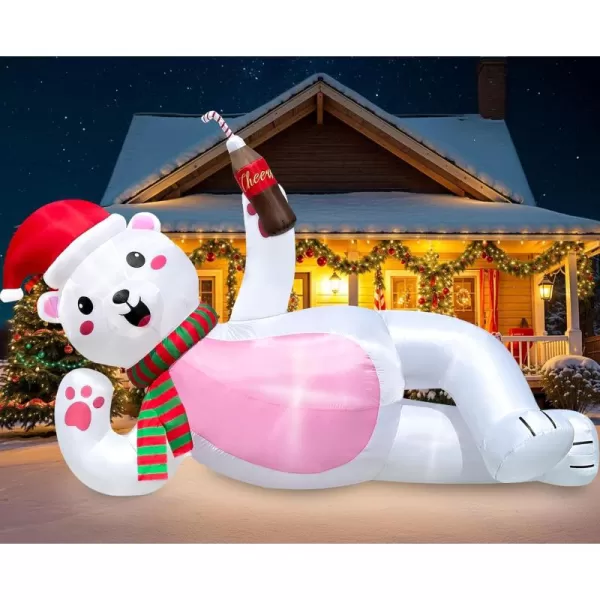 imageOurWarm 10FT Christmas Inflatables Lying Inflatable Polar Bear Christmas Decorations Cute Christmas Blow Ups Polar Bear Decor Builtin LED Lights for Yard Lawn Garden Outdoor Christmas Decor