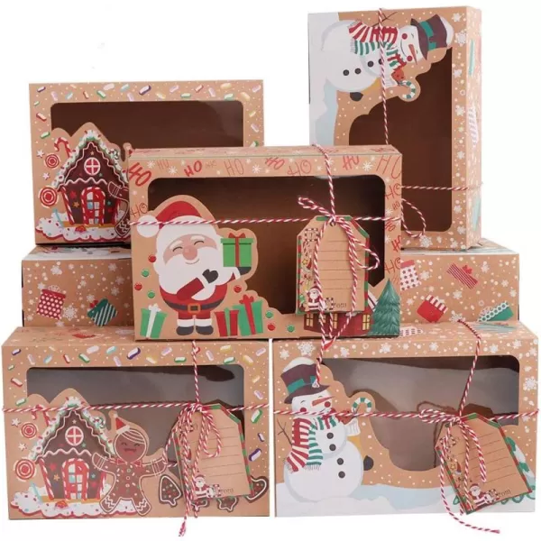 imageOurWarm 12 Pack Christmas Cookie Boxes with Window Large Holiday Food Bakery Treat Boxes for Gift Giving Pastry Candy Party Favors Christmas Kraft Gift Boxes with Ribbons and DIY Gift Tags