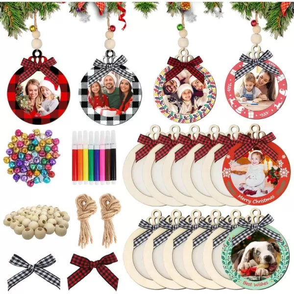 imageOurWarm 24Pcs Christmas Picture Frame Ornament DIY Wooden Photo Ornaments for Christmas Tree 2023 Unfinished Personalized Hanging Christmas Ornaments for Xmas Holiday Presents Tree Decorations