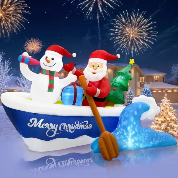 imageOurWarm 8FT Christmas Inflatable Outdoor Decoration Christmas Blow Ups Santa Rowing Boat with Snowman Xmas Inflatable Outdoor Holiday Yard Decoration with LEDs for Outside Indoor Party Garden Lawn