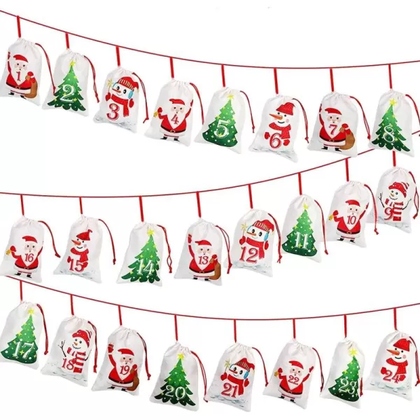 imageOurWarm Christmas Advent Calendar 2024 Decorations 24 days Dimity Burlap Gift Bags Favors for Christms Toys Home Decor 63quot x 43quot Christmas Tree Santa Claus Christmas Snowman