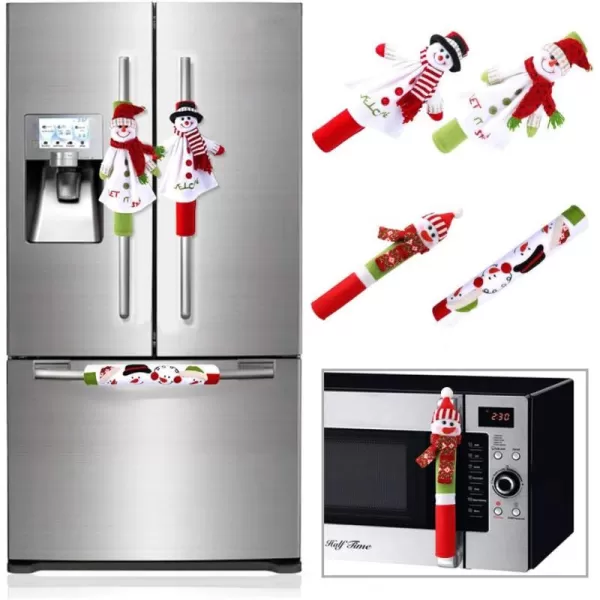 imageOurWarm Christmas Fridge Handle Covers Set of 3 Santa Snowman Fridge Door Handle Cover Kitchen Appliance Handle Covers for Christmas Decorations4pcs Snowman