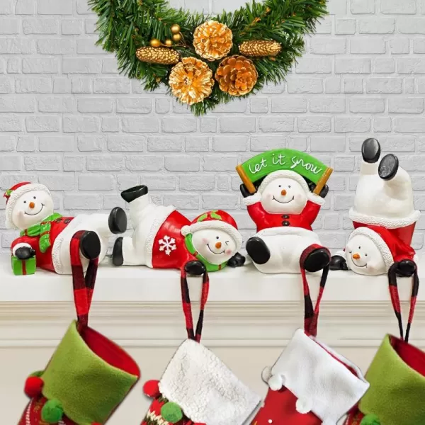 imageOurWarm Christmas Stocking Holders for Mantle Set 4 Resin Snowman Stocking Hangers for Mantel MultiUse Weighted Christmas Stocking Hooks Set Snowman Figurines for Winter Holiday Xmas DecorationsResin