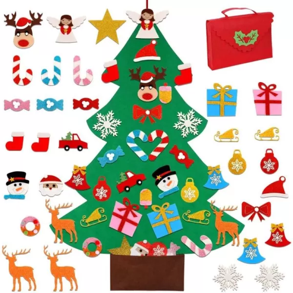 imageOurWarm DIY Felt Christmas Tree for Kids 3ft Christmas Tree with 30pcs Glitter Ornaments for Kids Xmas Gifts Christmas Door Wall Hanging DecorationsGlitter