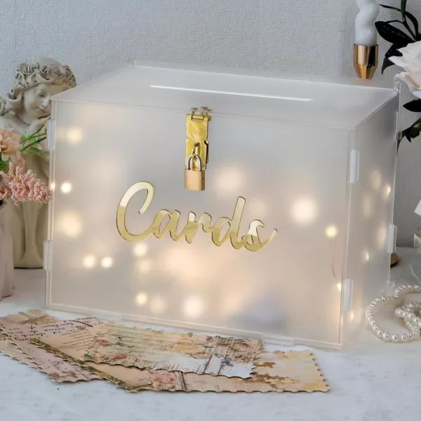 imageOurWarm Frosted Acrylic Wedding Card Box with Lock Large Gift Card Box for Wedding Reception with Slot and String Light Envelope Money Card Box for Party Graduation Baby Shower Birthday DecorationsMedium