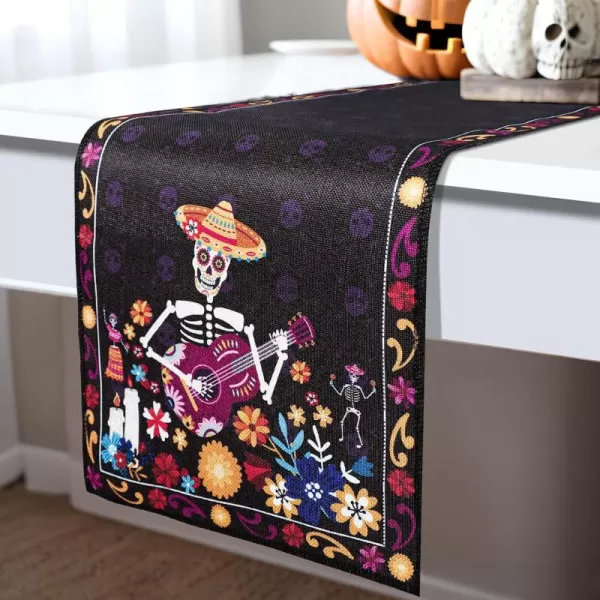 imageOurWarm Halloween Table Runner 72 Inches Long Vintage Skull bat Black Burlap Halloween Table Runners Skeleton Burlap Day of Dead Table Decor for Kitchen Holiday Indoor Home PartyKLTJT