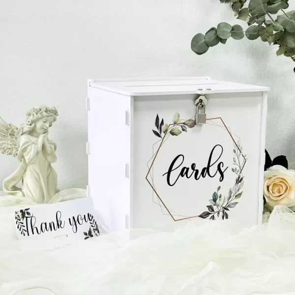 imageOurWarm White Wedding Card Box with Lock PVC Gift Card Box for Wedding Reception Eucalyptus DIY Wedding Envelope Money Card Box for Party Graduation Baby Shower Birthday DecorationsEucalyptus