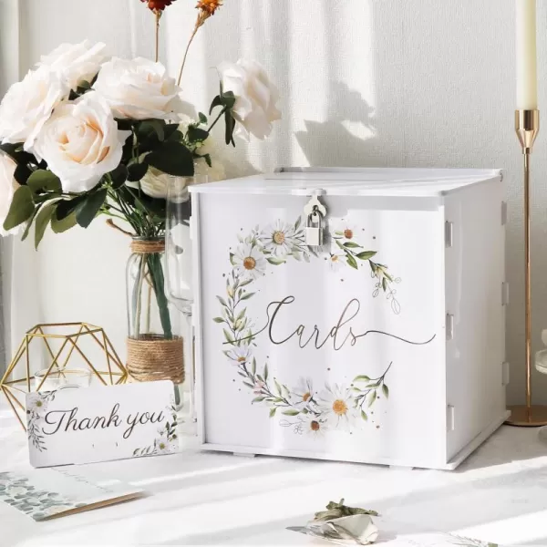 imageOurWarm White Wedding Card Box with Lock PVC Gift Card Box for Wedding Reception Eucalyptus DIY Wedding Envelope Money Card Box for Party Graduation Baby Shower Birthday DecorationsDaisy