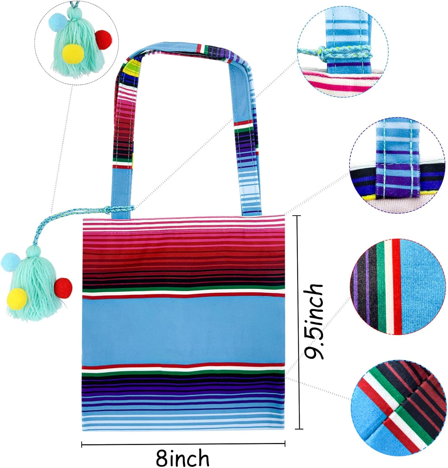 imageOurWarm 10 x 8 Inches Handwoven Mexican Tote Favor Bags Mexican Fiesta Party Bag with Colorful Tassels for Mexican Party Decorations Fiesta party supplies Set of 6
