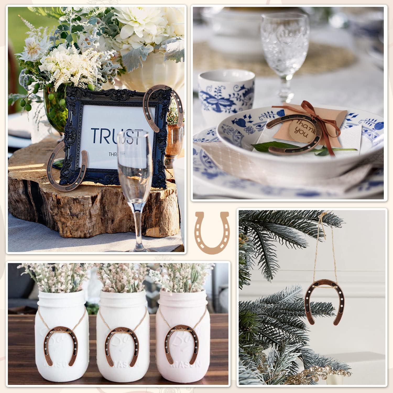 imageOurWarm 20pcs Good Lucky Horse Shoes with Candy Boxes Kraft Tag Metal Mini Craft Horseshoes Decorations for Rustic Vintage Wedding Party Decor Western Party Decorations1 Count Pack of 20