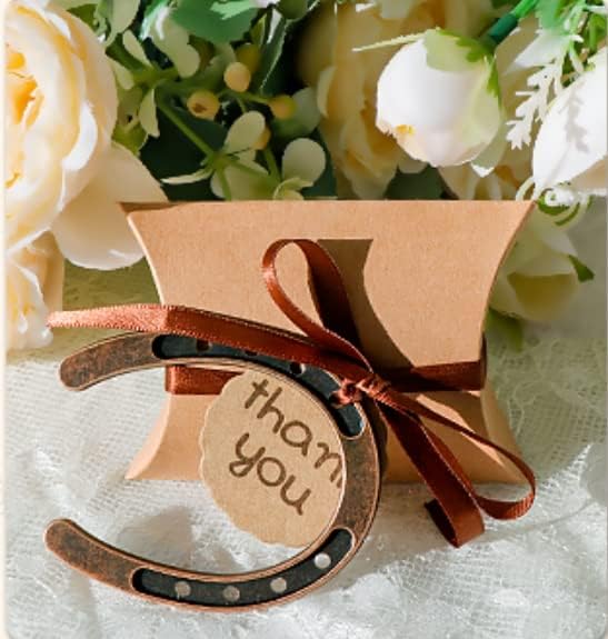 imageOurWarm 20pcs Good Lucky Horse Shoes with Candy Boxes Kraft Tag Metal Mini Craft Horseshoes Decorations for Rustic Vintage Wedding Party Decor Western Party Decorations1 Count Pack of 20