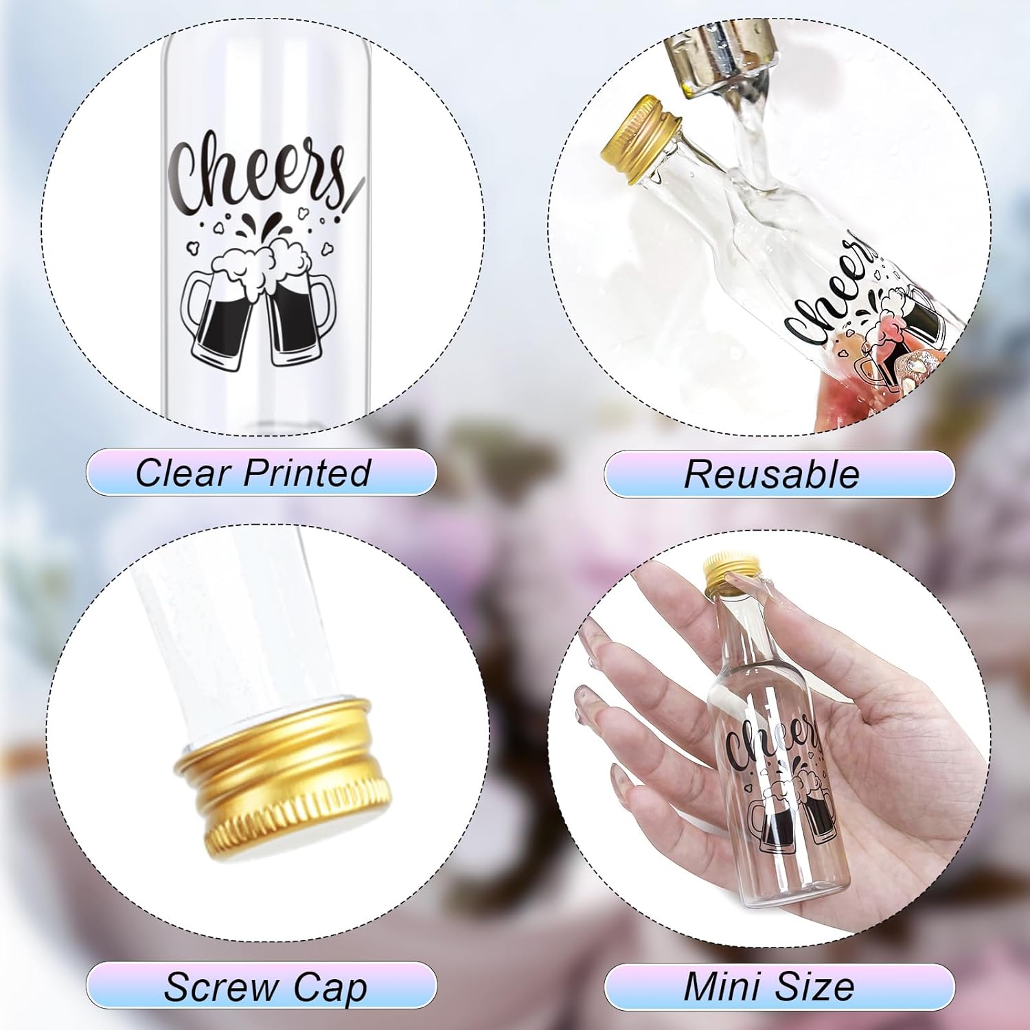 imageOurWarm 50 Pack Mini Liquor Bottles 17oz50ml Mini Wine Bottles with Gold Screw Caps Funnels Tags and Ropes Empty Shot Bottles for Wine Juice Alcohol Homemade Liquor Birthday Wedding Party FavorsMini Shot Bottles