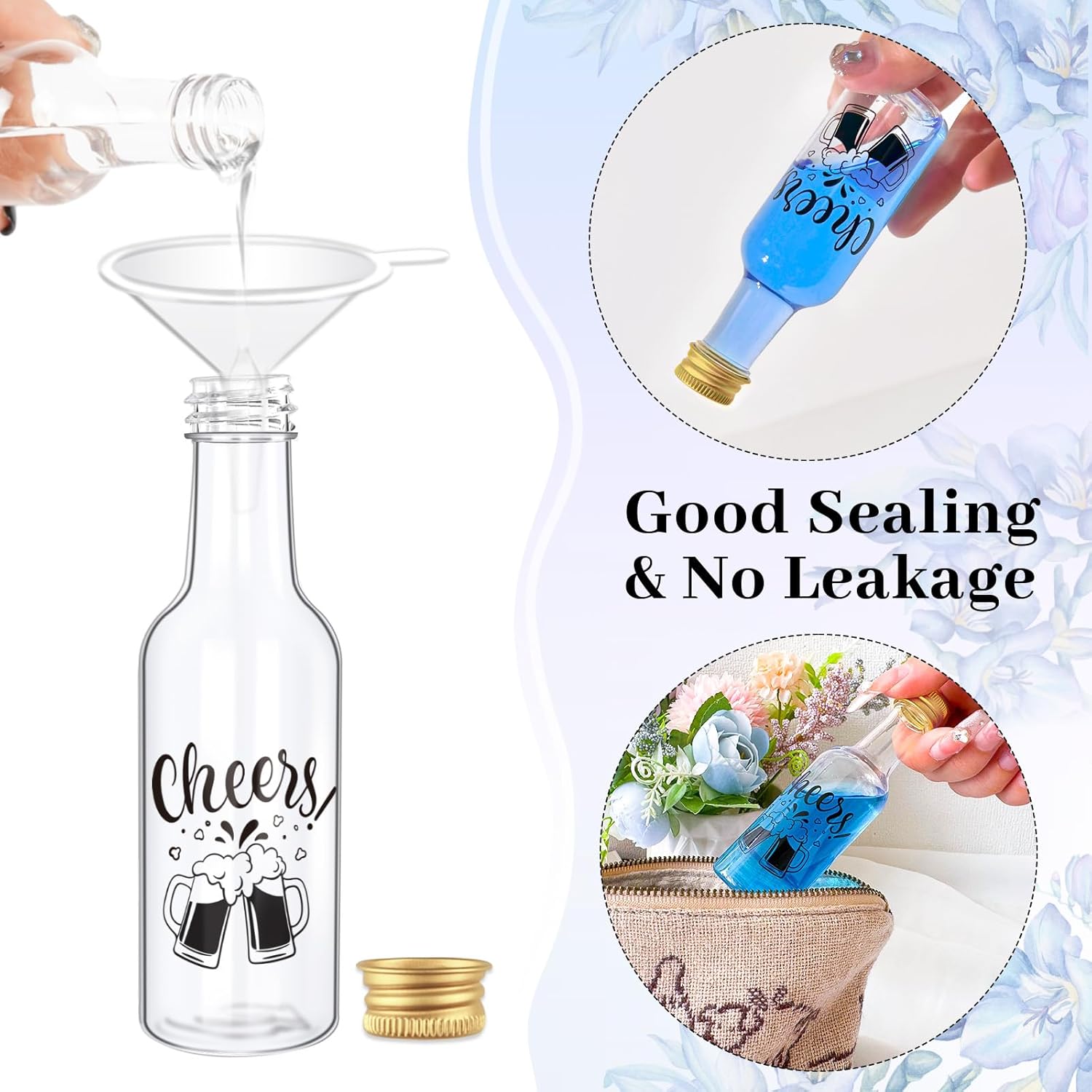imageOurWarm 50 Pack Mini Liquor Bottles 17oz50ml Mini Wine Bottles with Gold Screw Caps Funnels Tags and Ropes Empty Shot Bottles for Wine Juice Alcohol Homemade Liquor Birthday Wedding Party FavorsMini Shot Bottles