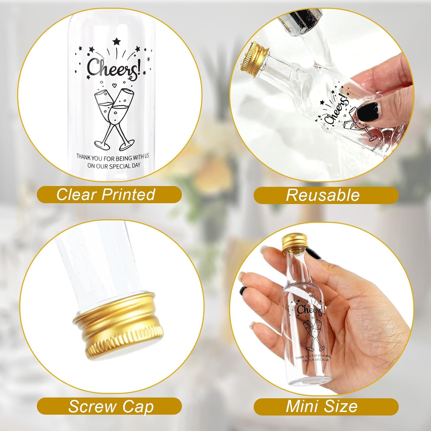 imageOurWarm 50 Pack Mini Liquor Bottles 17oz50ml Mini Wine Bottles with Gold Screw Caps Funnels Tags and Ropes Empty Shot Bottles for Wine Juice Alcohol Homemade Liquor Birthday Wedding Party FavorsMini Liquor Bottles