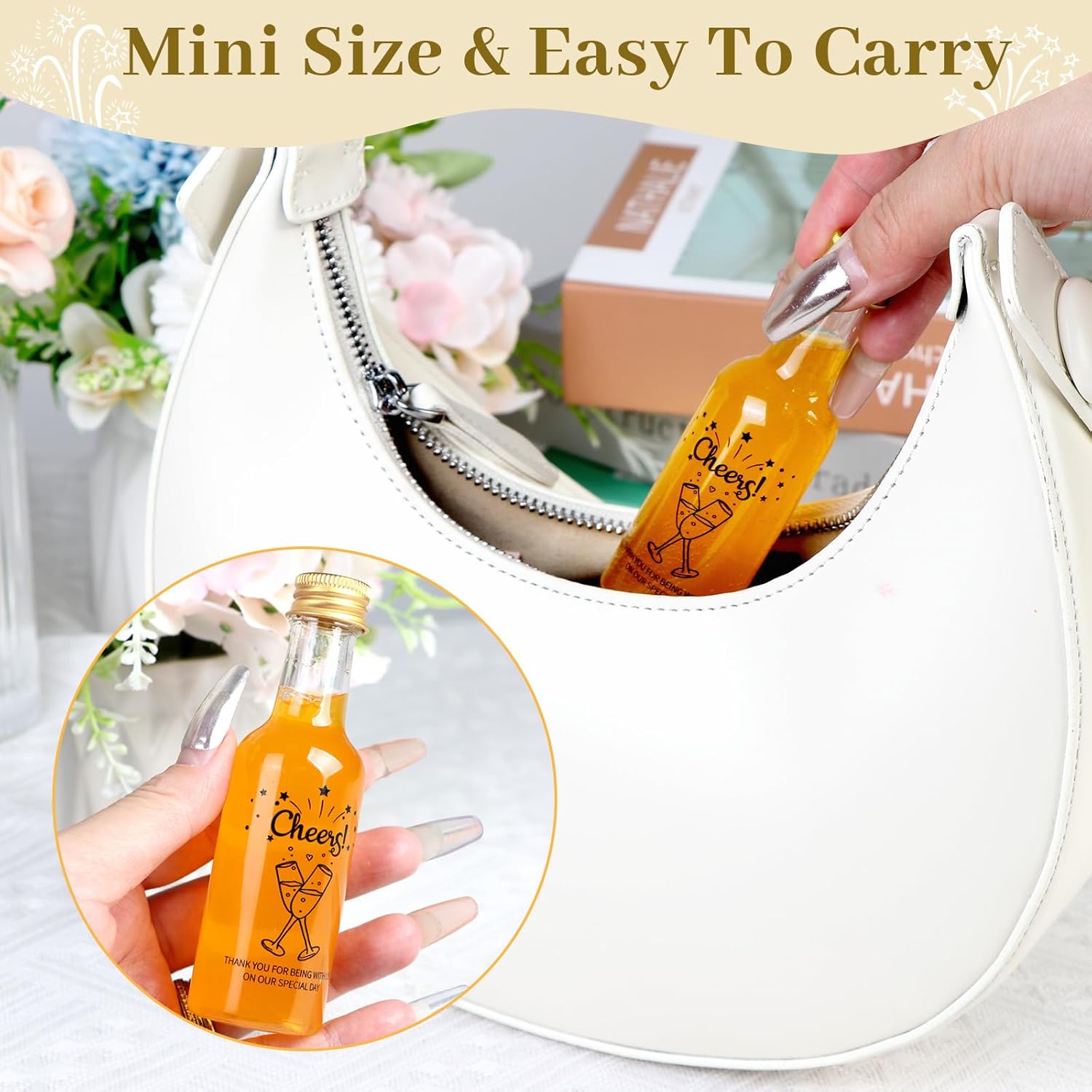 imageOurWarm 50 Pack Mini Liquor Bottles 17oz50ml Mini Wine Bottles with Gold Screw Caps Funnels Tags and Ropes Empty Shot Bottles for Wine Juice Alcohol Homemade Liquor Birthday Wedding Party FavorsMini Liquor Bottles