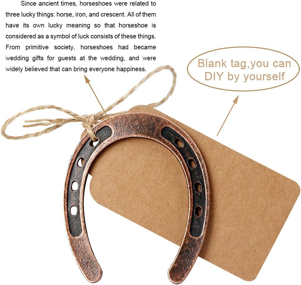 imageOurWarm 50pcs Good Lucky Horseshoe Gift with Kraft Tags for Rustic Wedding Favors Decoration Hanging Barn Wedding Horseshoe Gift