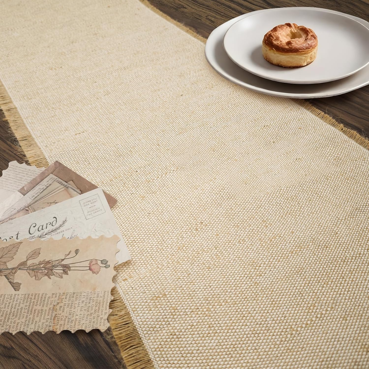 imageOurWarm 90inch Burlap Table Runner Farmhouse Kitchen Decor Modern Dining Room Tablecloth for Country Vintage Bohemian Wedding Bedroom Bridal Shower Rustic Party Decor 12 x 90 inch