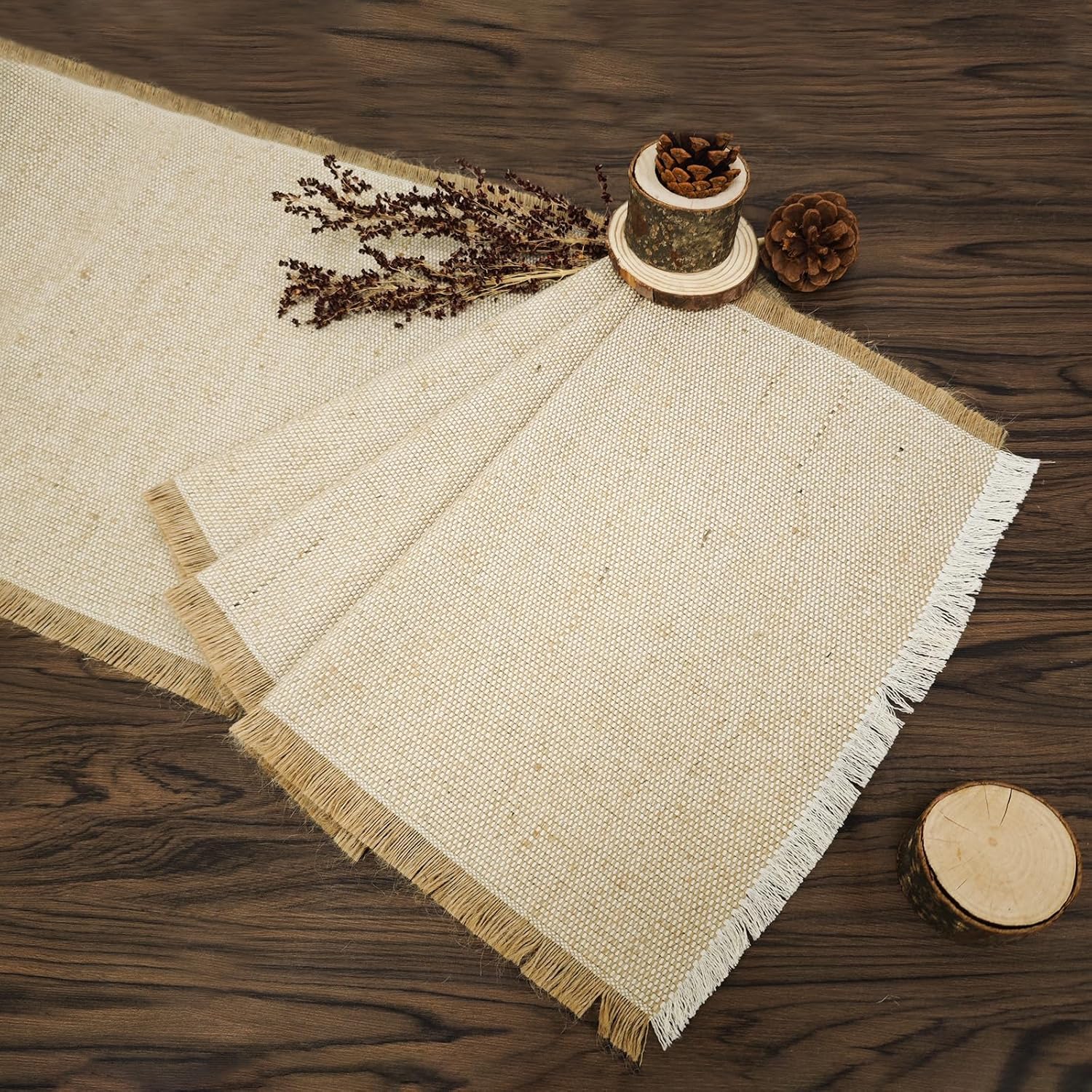 imageOurWarm 90inch Burlap Table Runner Farmhouse Kitchen Decor Modern Dining Room Tablecloth for Country Vintage Bohemian Wedding Bedroom Bridal Shower Rustic Party Decor 12 x 90 inch